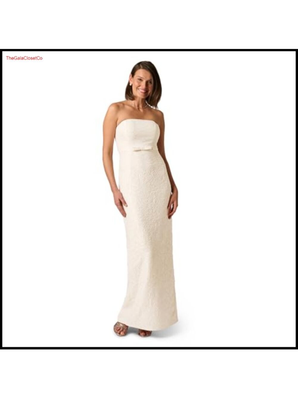 Metallic Stretch Jacquard Strapless Column Gown Formal Evening